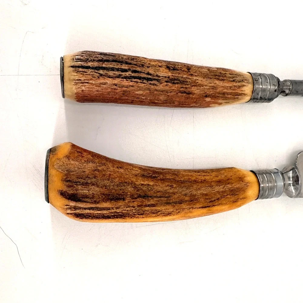 Vintage Sheffield England Stag Handle Carving Knife‎ & Honing Steel Set